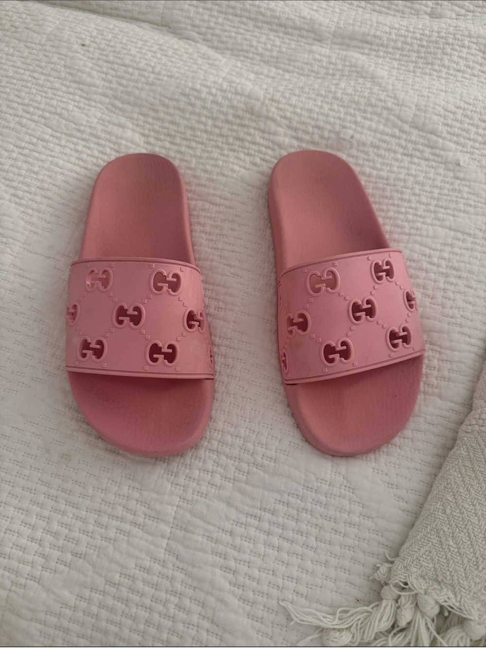 Gucci Pink GG Embossed Slide Sandals